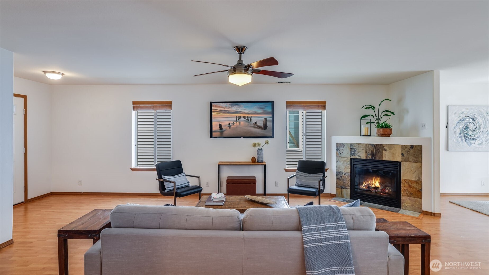 Unwind by the inviting gas fireplace, creating a cozy and relaxing setting all year long