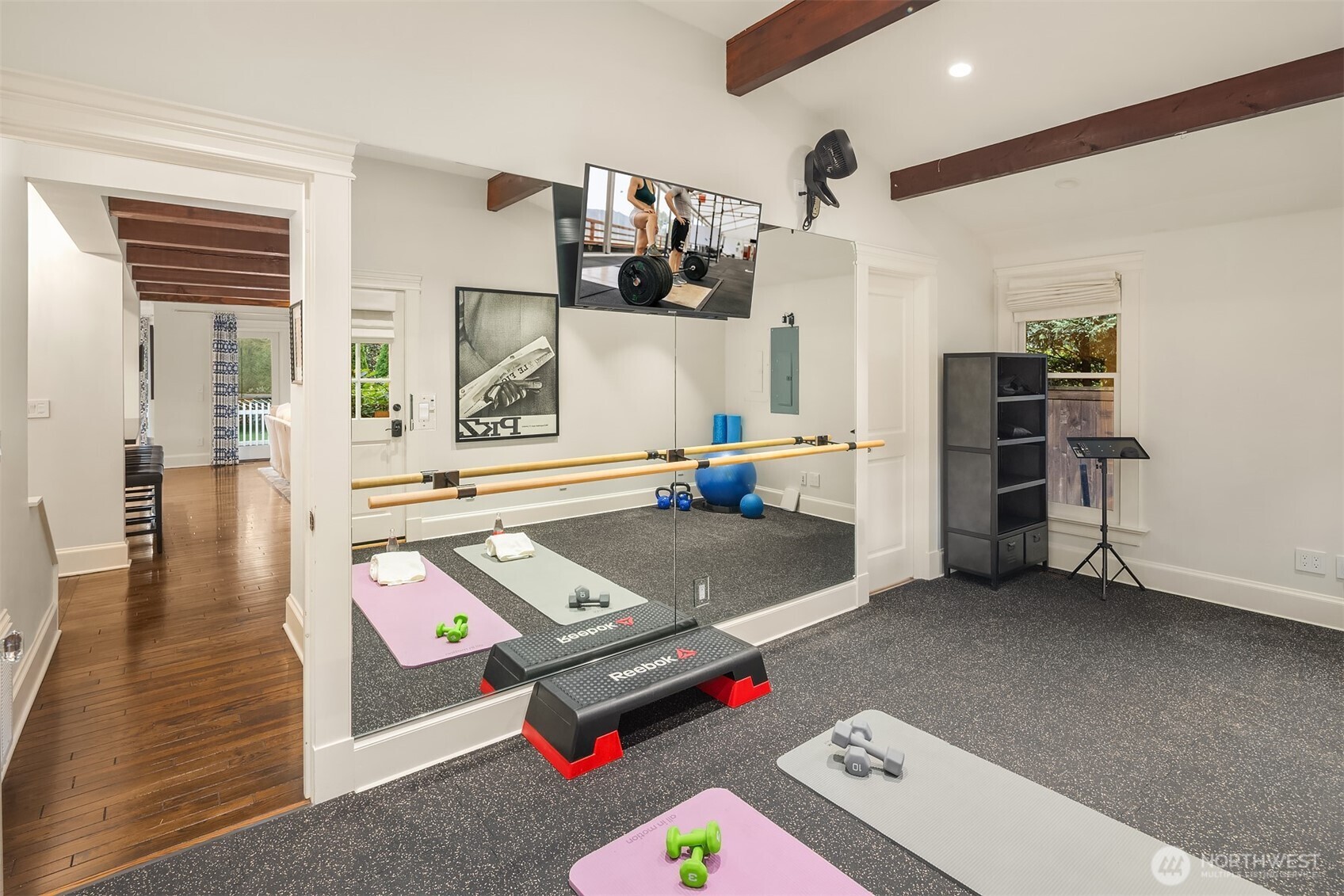 A gym perfectly situated on the main floor.