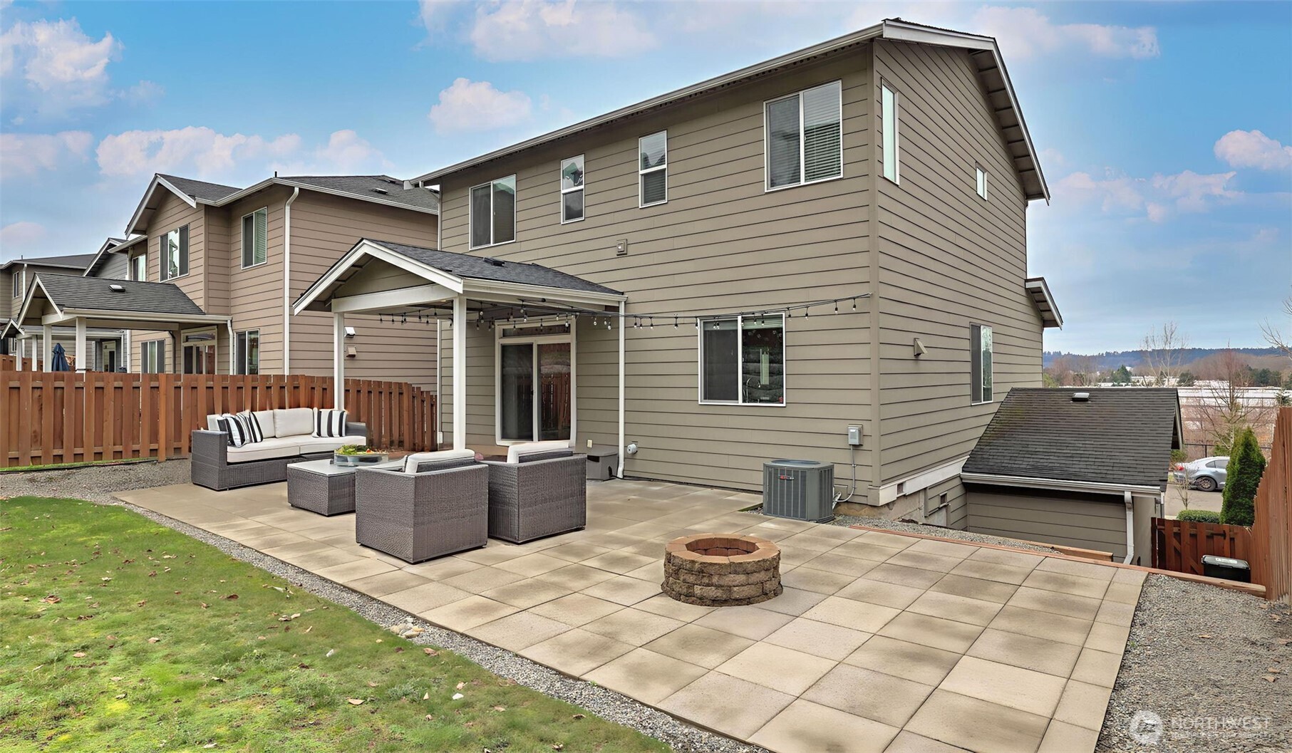 Huge well-manicured backyard.