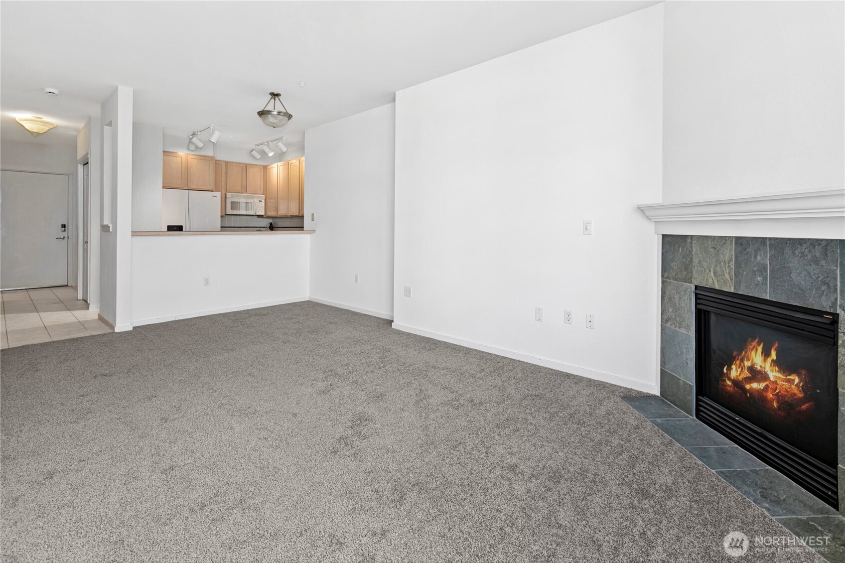 Living Room with Gas Fireplace Insert.