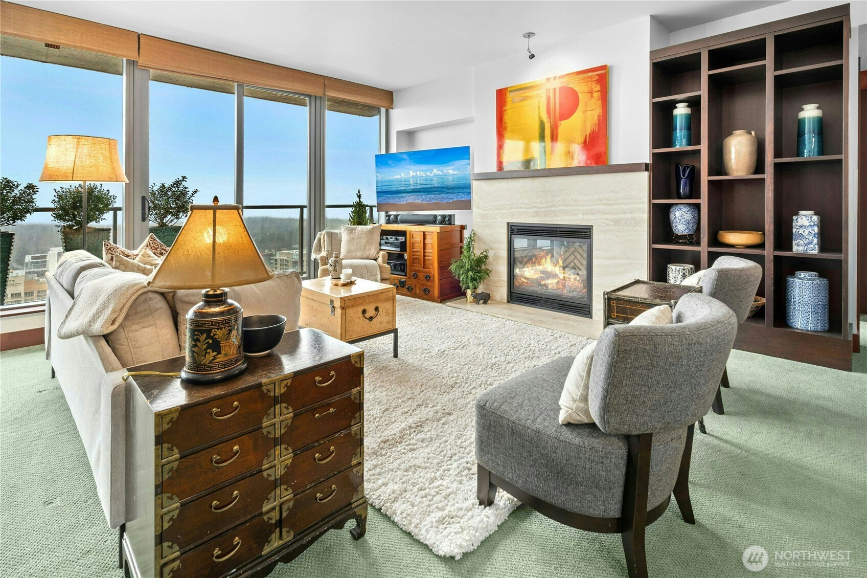 Enjoy beautiful built-in cabinets and a gas fireplace