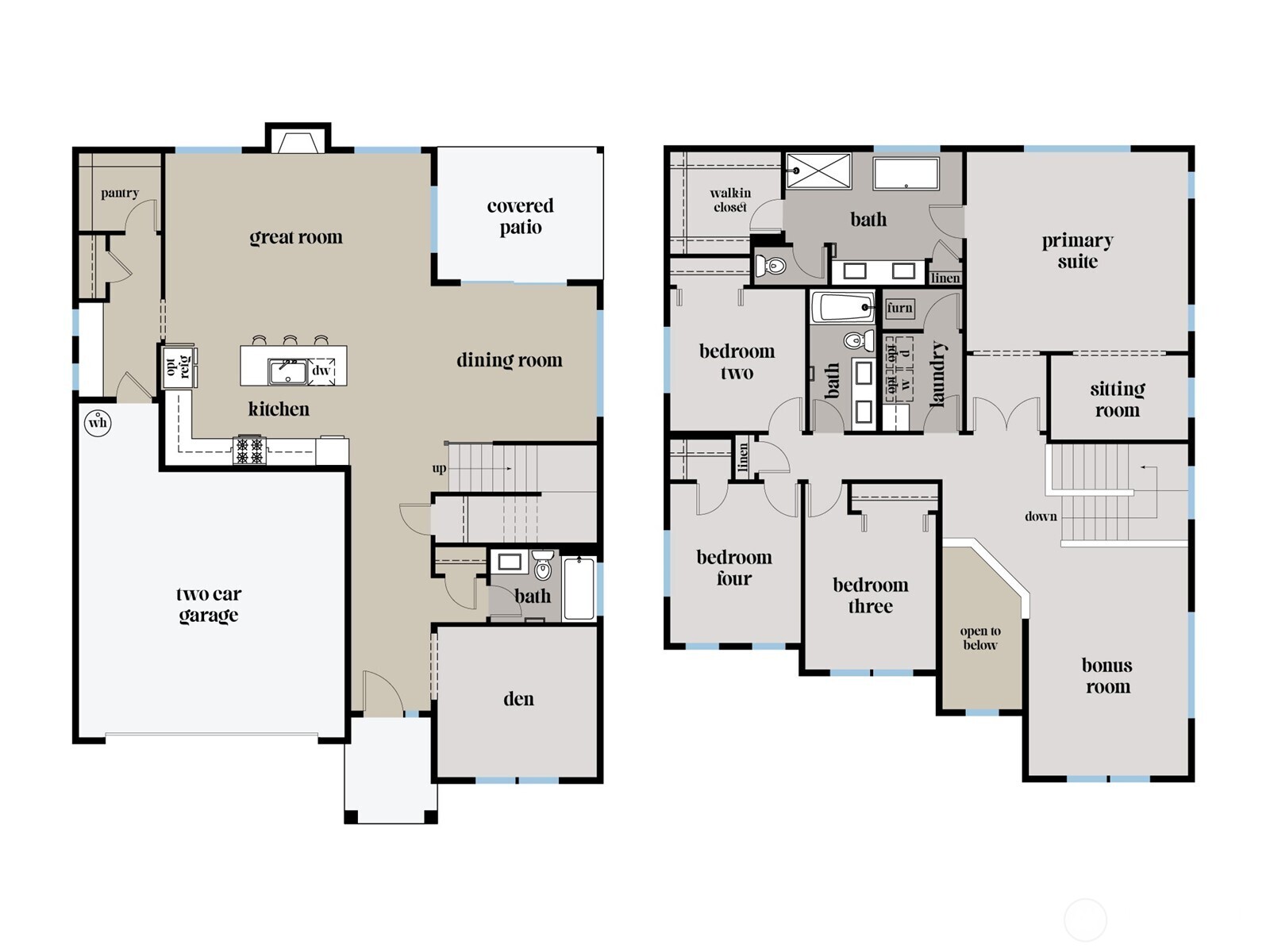 The Sloan home layout at Gooden Hollow. All photos, renderings, site maps, and floorplans are for visualization purposes only. Plans, colors, building orientation, finishes, home outlook, and other details can and WILL vary.