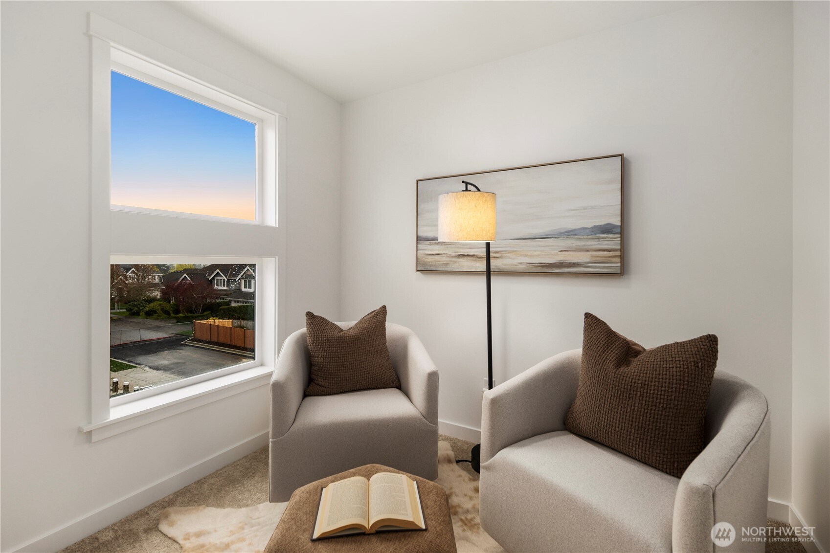 Primary Sitting Room: Private sitting room off the primary suite provides a cozy nook for reading, work, or relaxation. Bright windows and flexible space design make it a versatile extension of the suite.    Photos are from the model home at Foxmoore and for visualization purposes only. Plans, colors, building orientation, finishes, home outlook, and other details can and WILL vary.