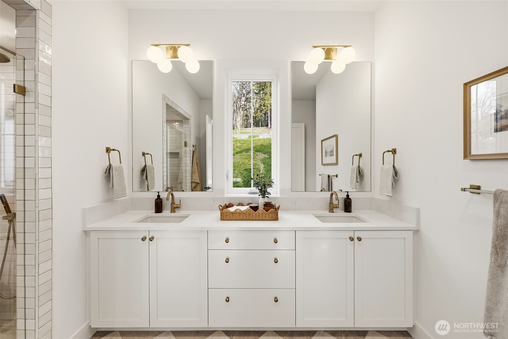 Double vanity in the main floor guest bathroom