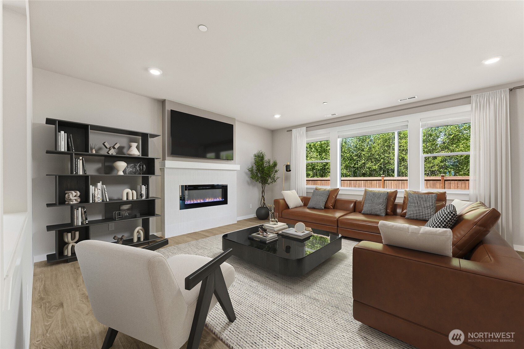 Great room, virtually staged.