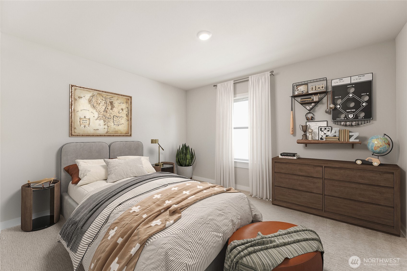 Secondary upstairs bedroom + walk in closet - virtually staged.