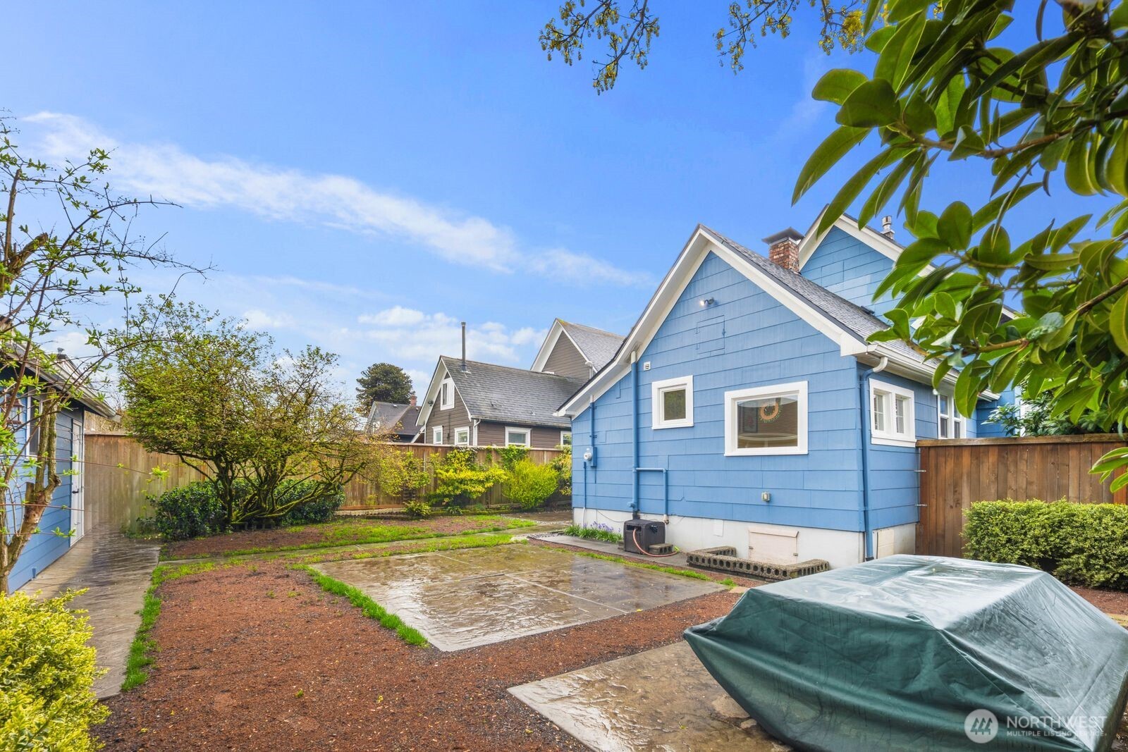 New grass has been professionally seeded by landscaper to create a beautiful lawn for the next owner.