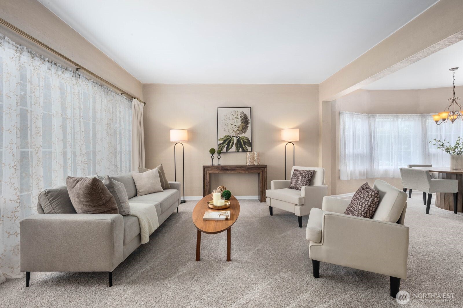 Huge cozy living room with open and flexible floorplan layout.