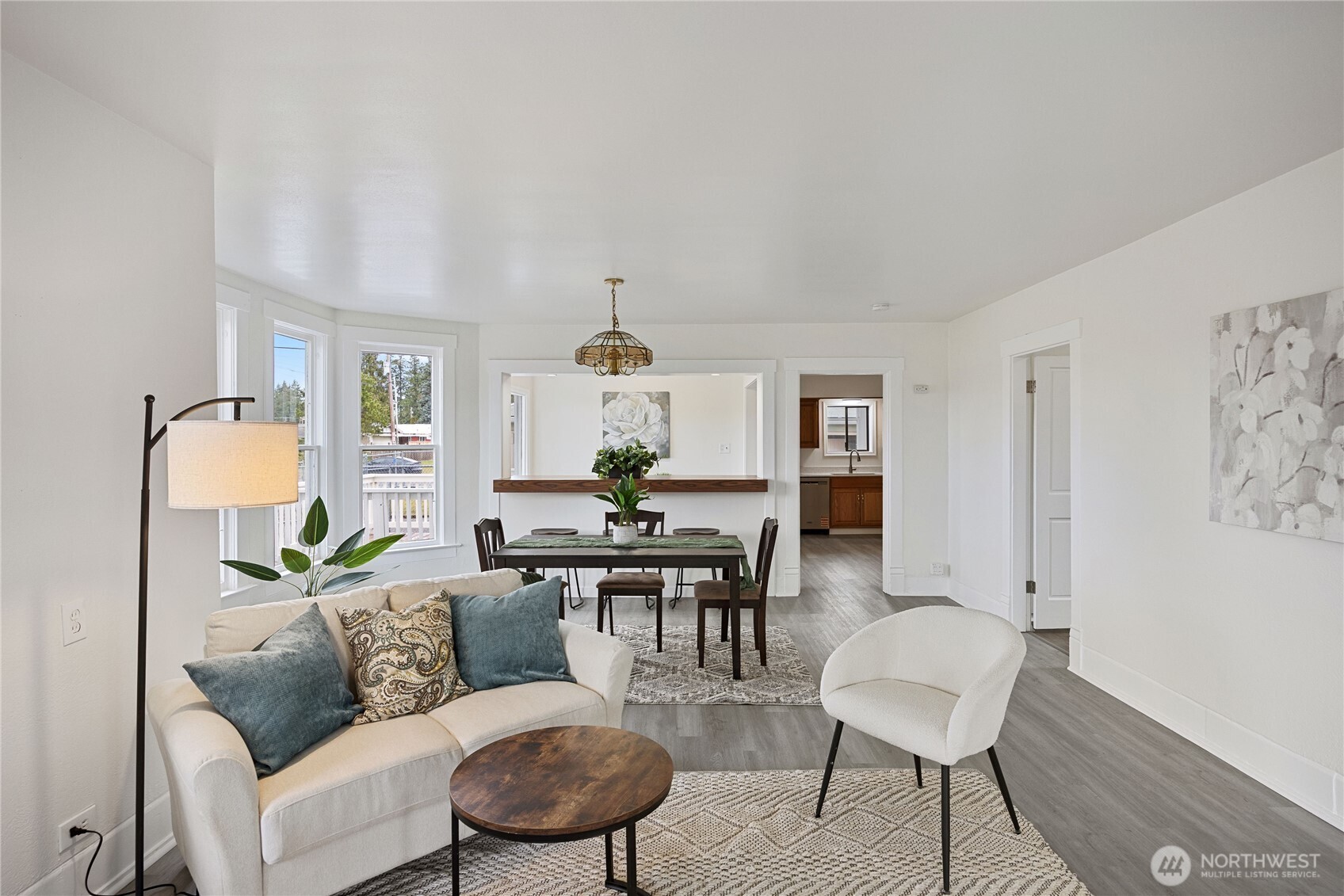 The dining area also has a bar counter area adding additional seating possibilities.