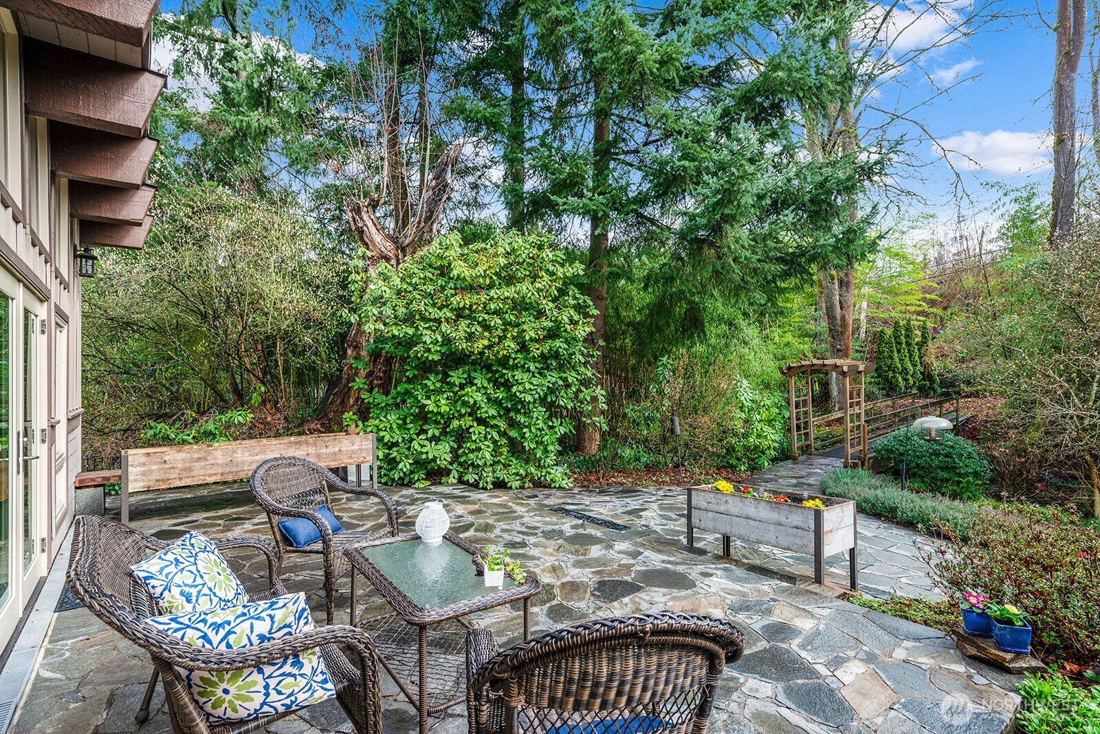 The two large planters make excellent raised beds for growing vegetables and berries through the summer and fall.