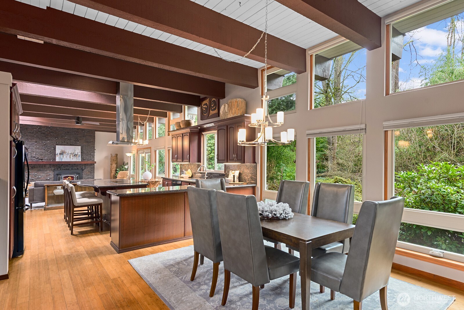 The open-concept design merges separate living spaces into one great room