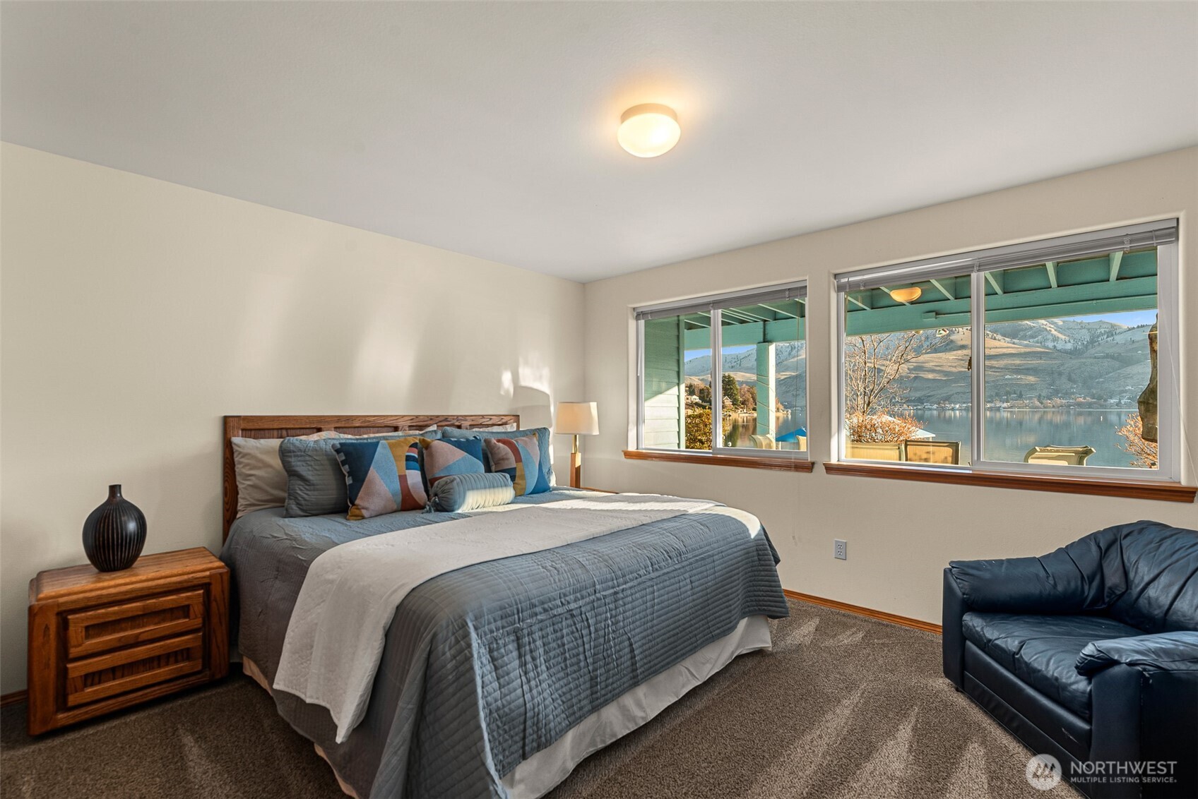 Lower level king bedroom with lake views