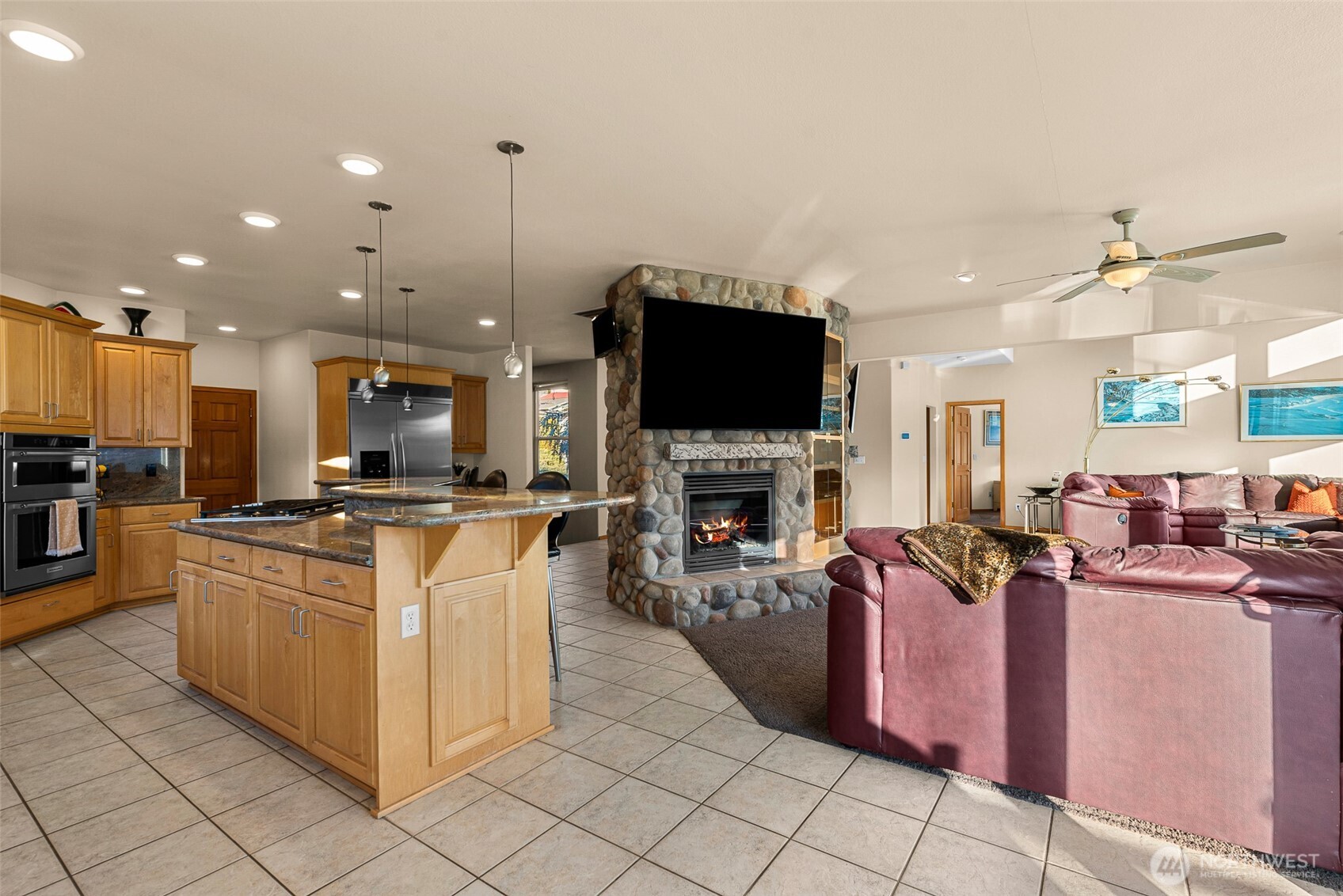 Chef's kitchen flows seamlessly into the great room.