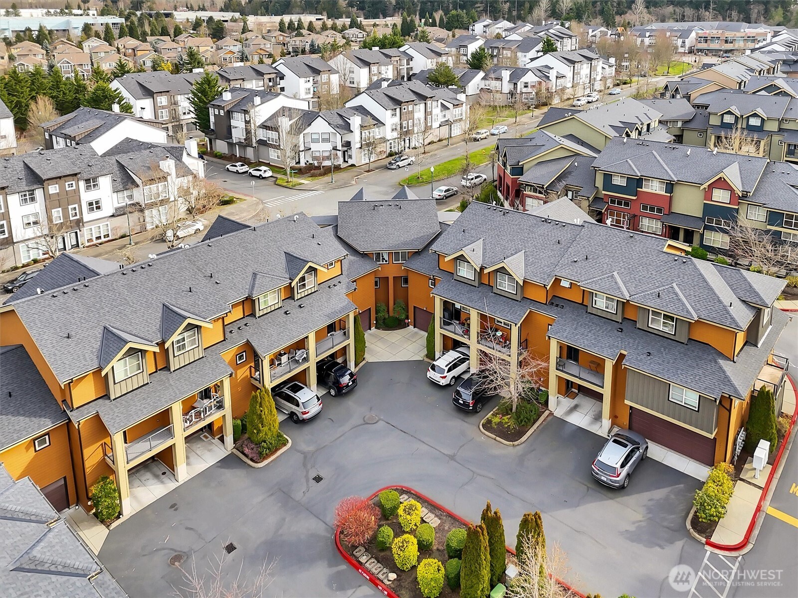 Aerial view showcasing the neighborhood and nearby amenities.