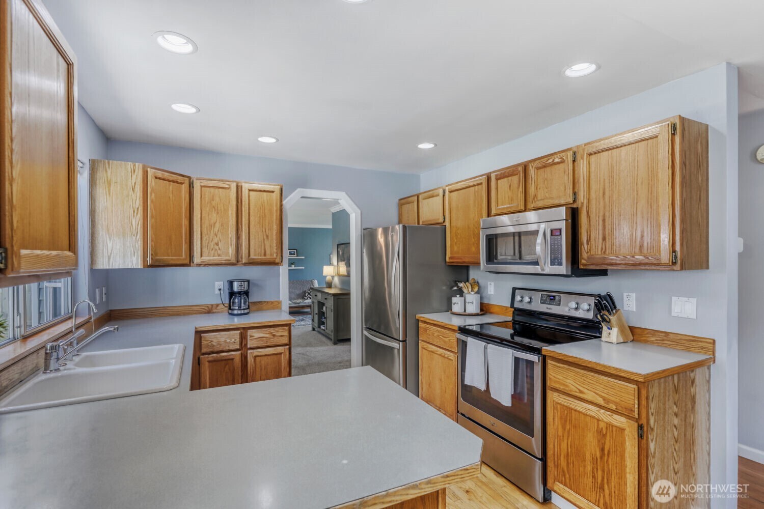 Kitchen facing backyard