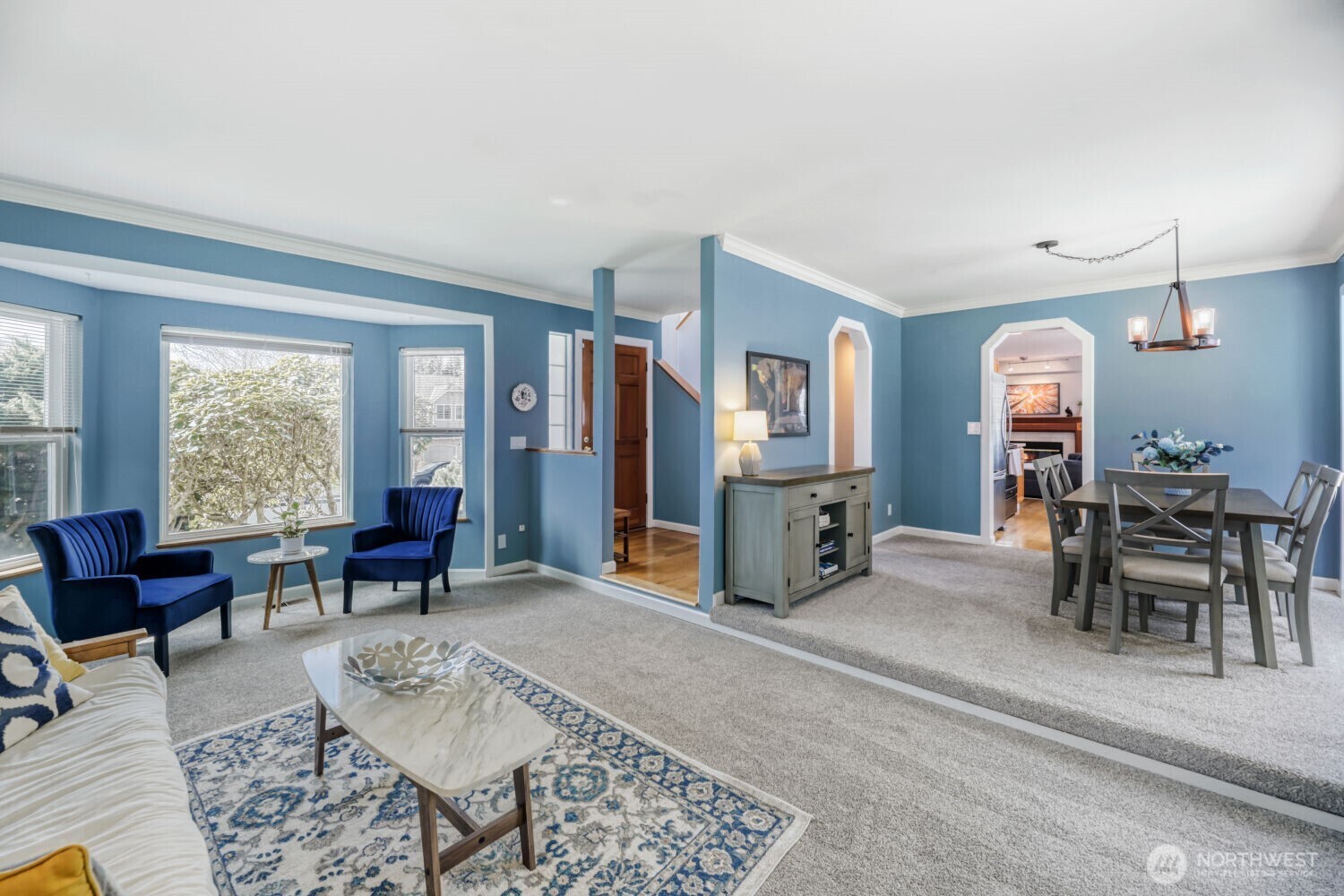Entrance facing west opening to living and dining room