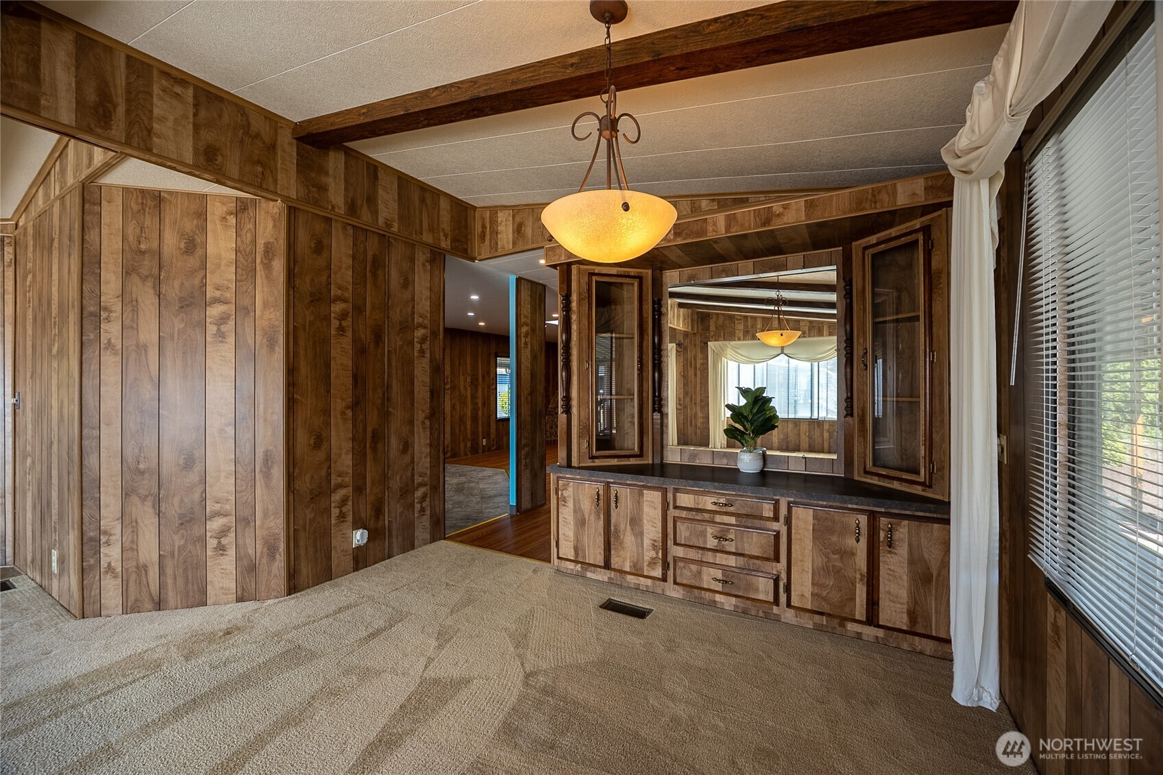 Dining room with "China Hutch" built in for all your special holiday dinnerware