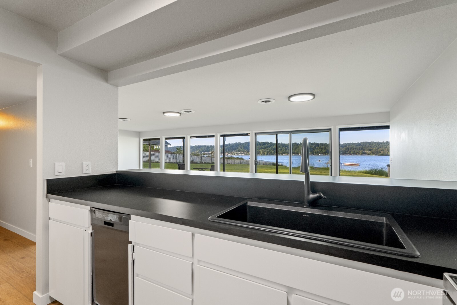 downstairs kitchen facing the lake