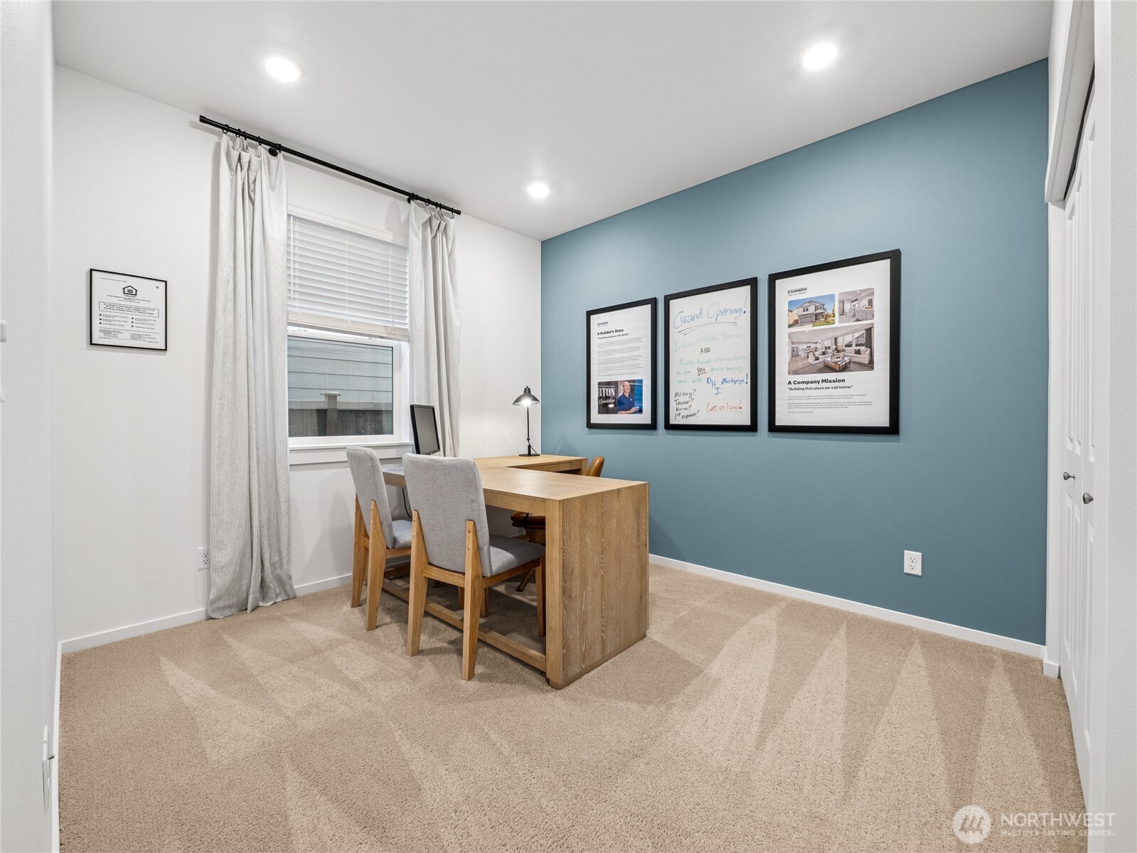 Main floor office / bedroom with a 3/4 bathroom just outside the door.  How would you use this room?  Picture for representational purposes only, colors and features may vary.