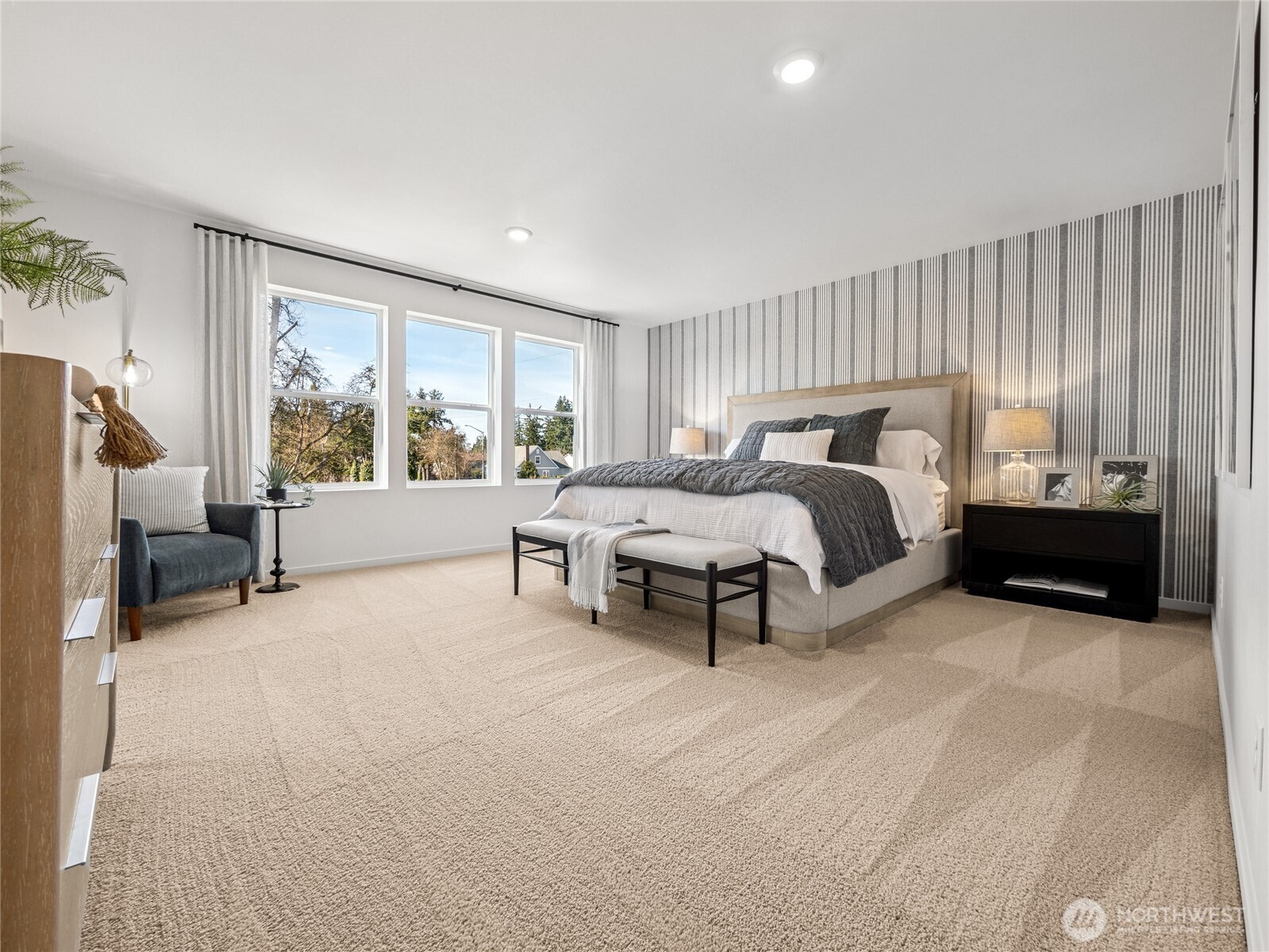 Primary bedroom easily fits a king size bed with room to spare!  Picture for representational purposes only, colors and features may vary.