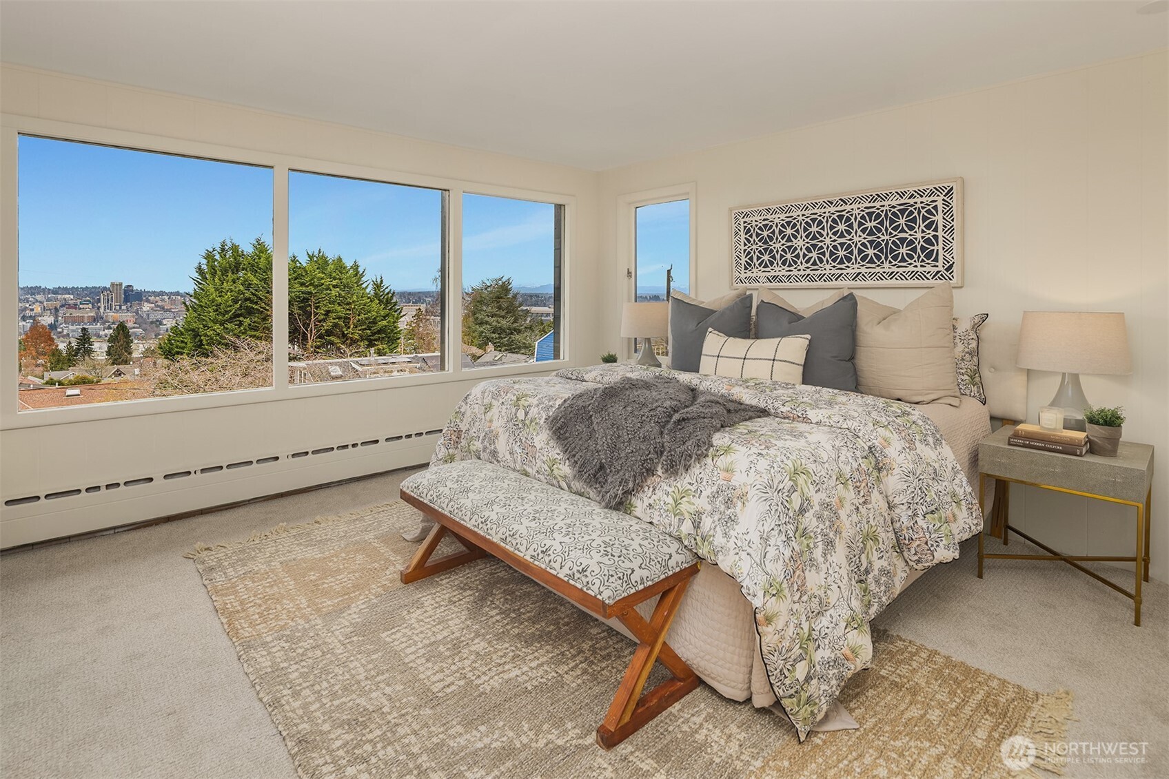 Darling buildins and desk in landing with original oak hardwood floors.