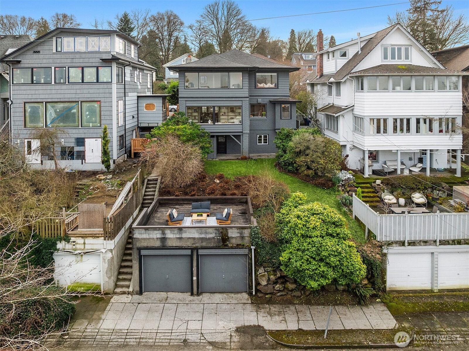 Beautiful fenced in yard with entertaining area.