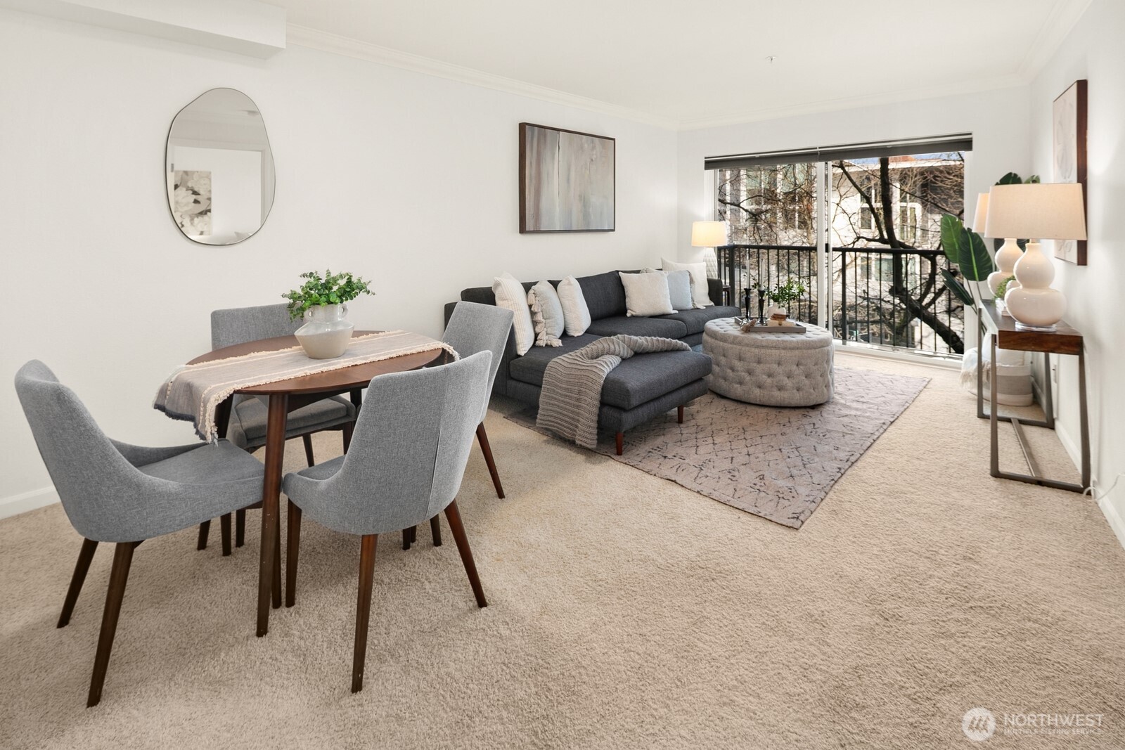 Open-concept kitchen connected to dinning and living areas