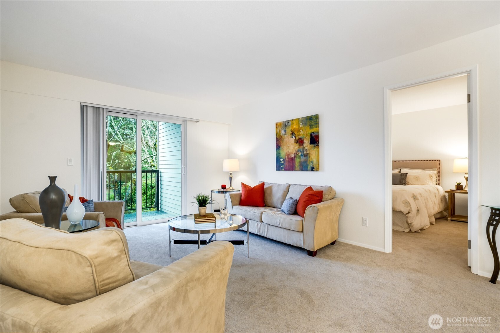 Orientation of deck Living room and primary bedroom