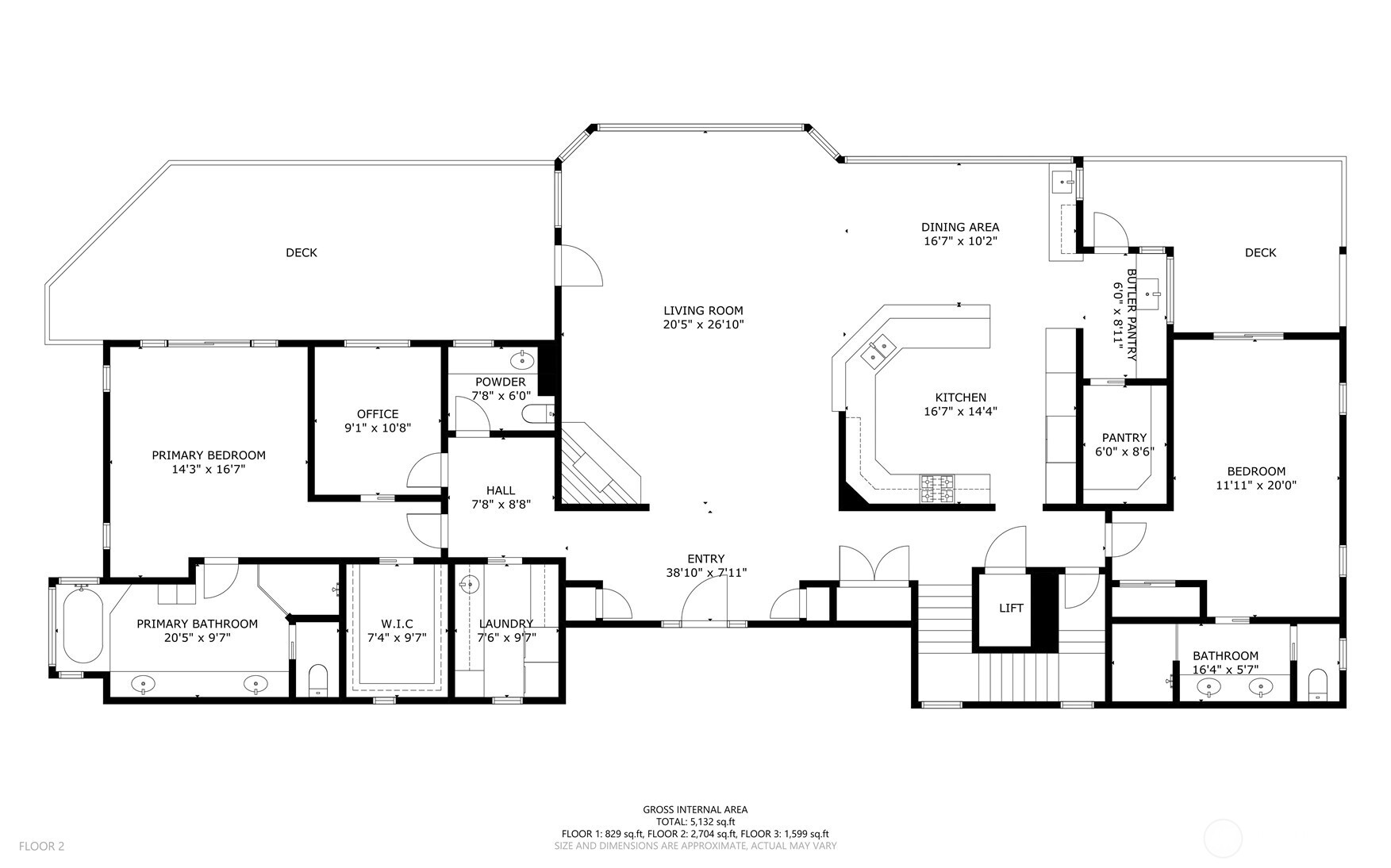 Floorplan – Main Floor - The main floor is the heart of the home, with all primary living spaces centered on the views and daily flow. An in-home elevator connects this level seamlessly to both the upper and lower floors
