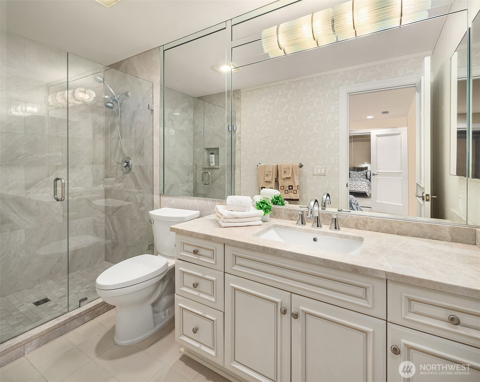 Newly remodeled secondary bath with refined finishes
