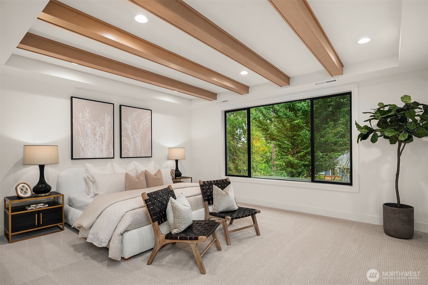 Designer primary suite with five-piece bath