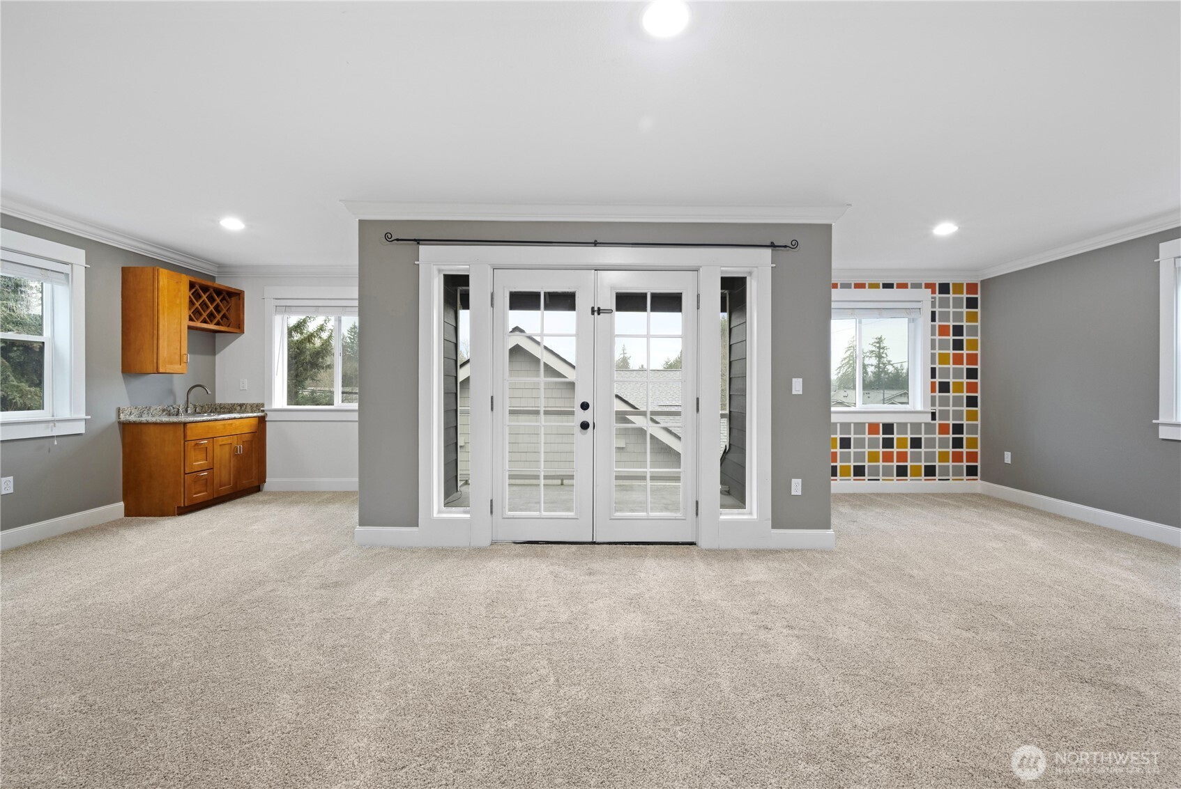 Fully remodeled 3/4 bath on the main floor with motion sensor light.