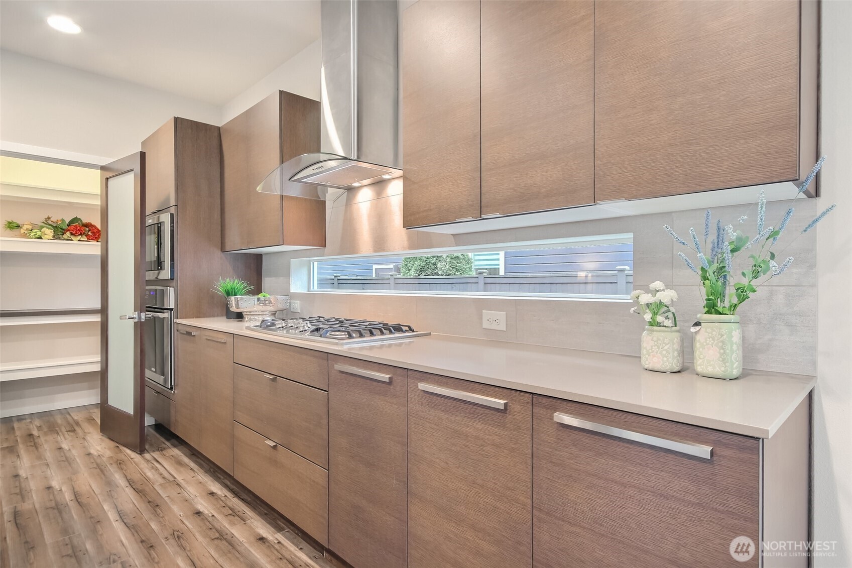 Wall window between wall cabinets and base  cabinets