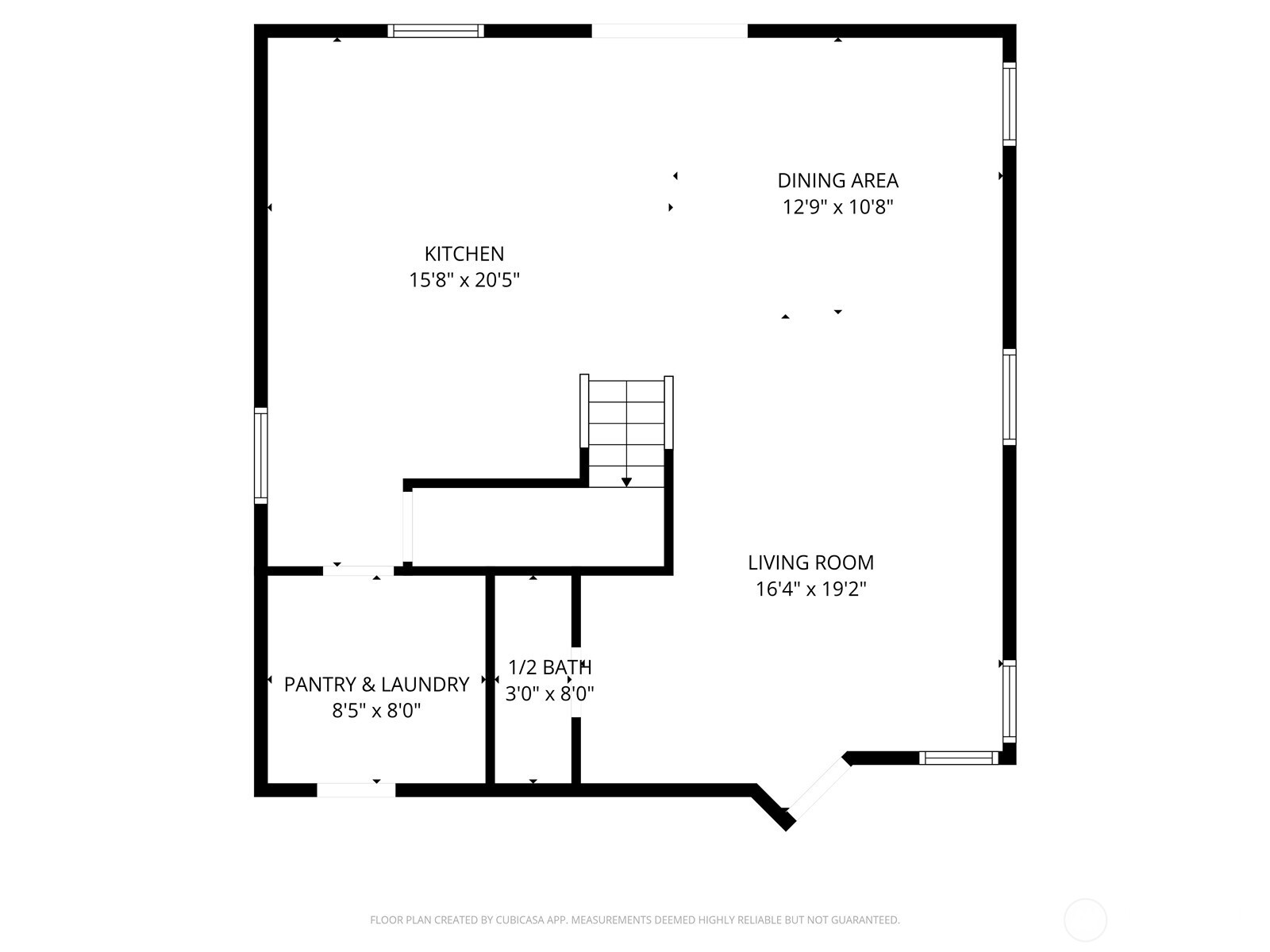 Floor plan for level 1 with approximate room dimensions