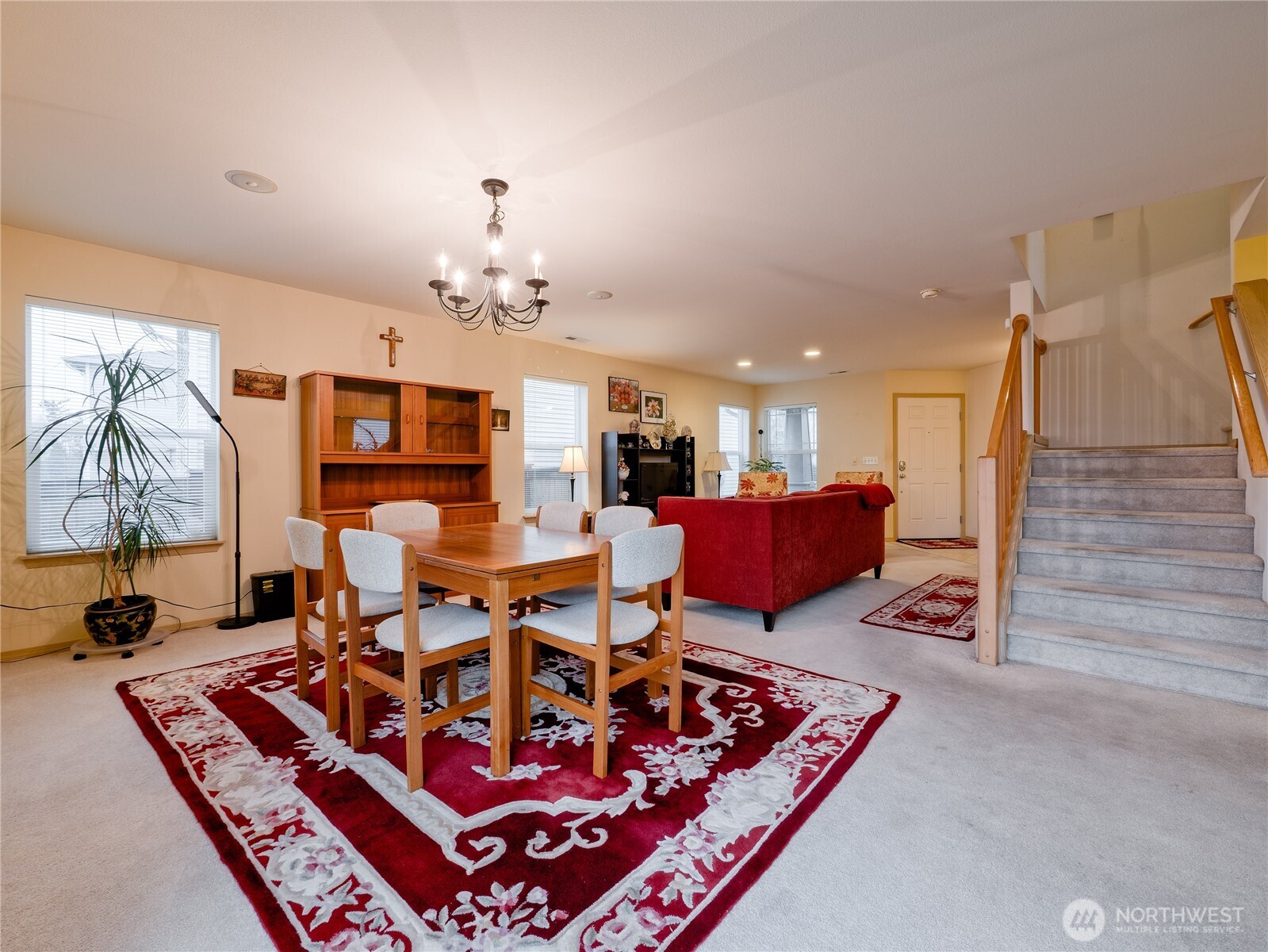 Dining, living room and stairs