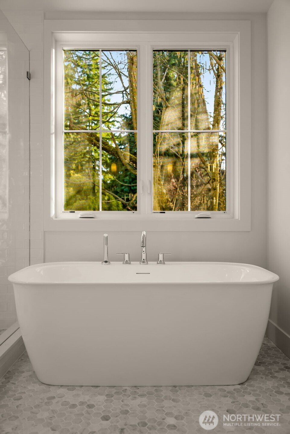 Primary soaking tub wired for tub lighting.