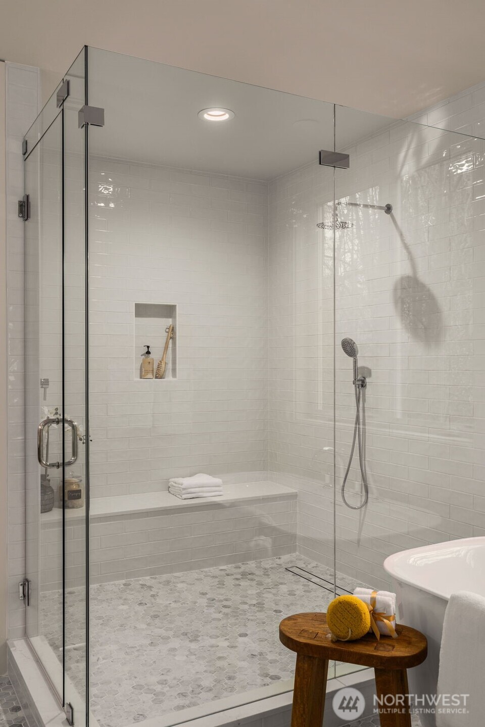 Heated floors + dual sinks.