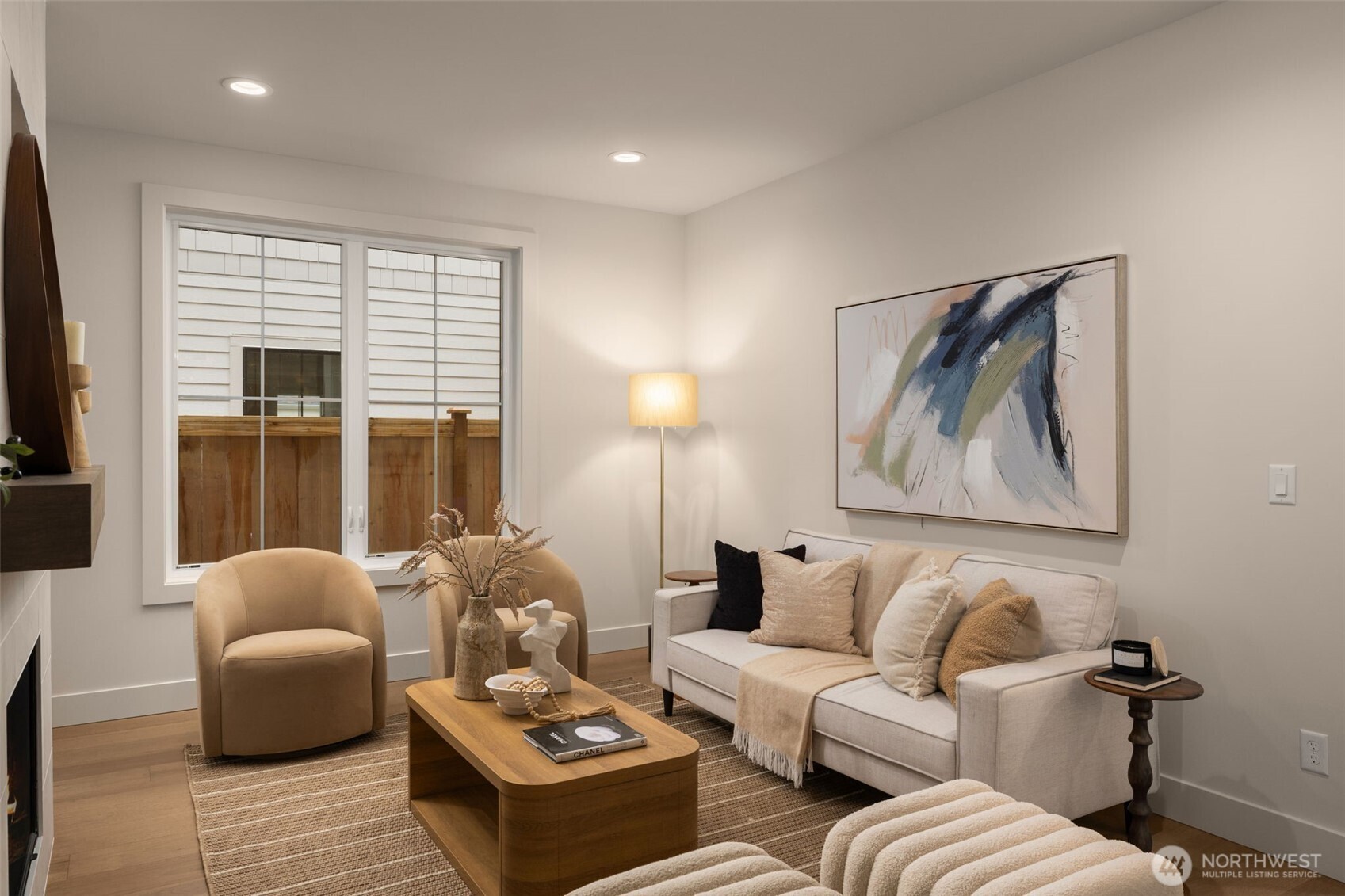 Living room with recessed lighting