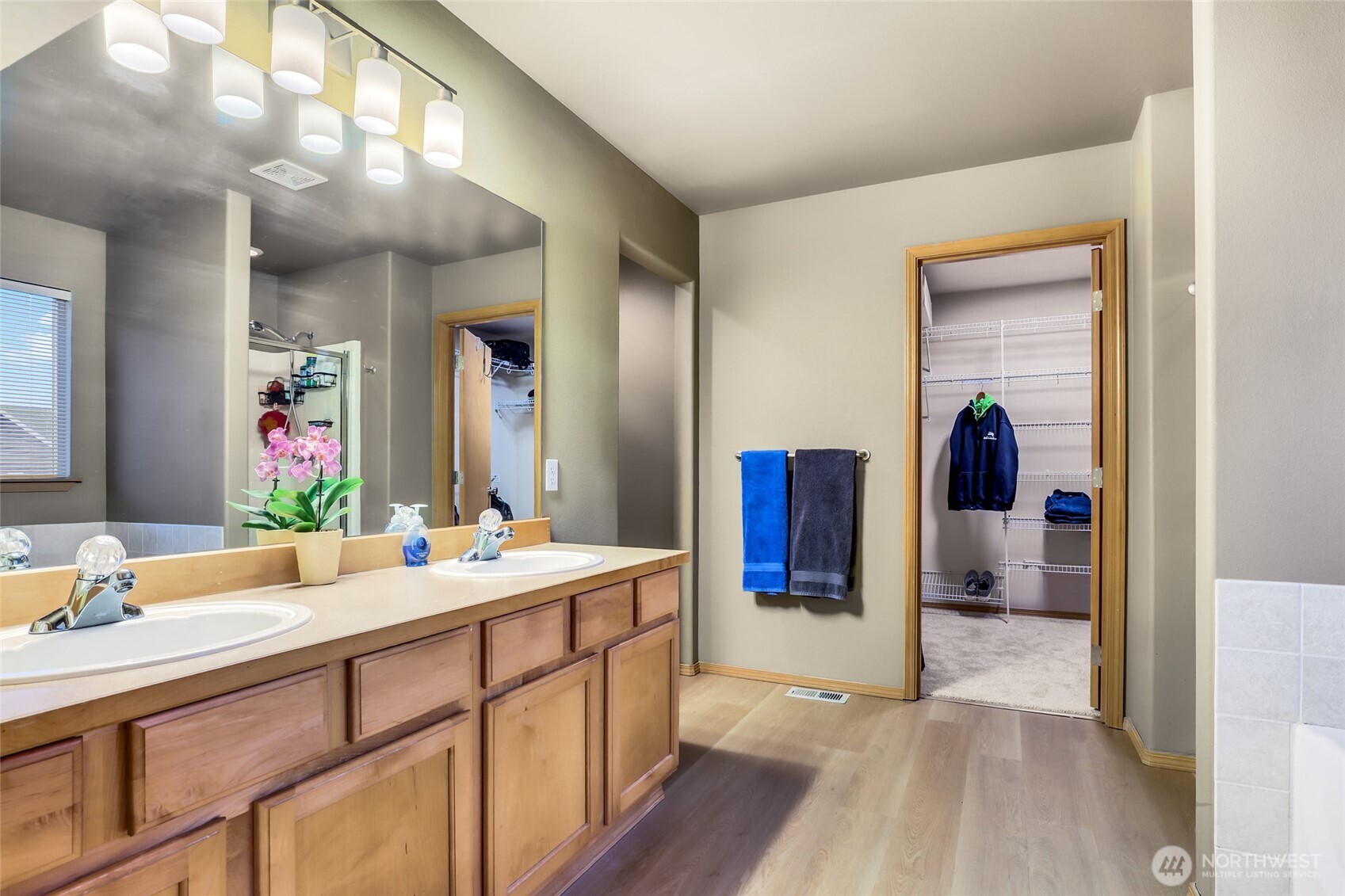 Primary bath, with shower and separate soaking tub