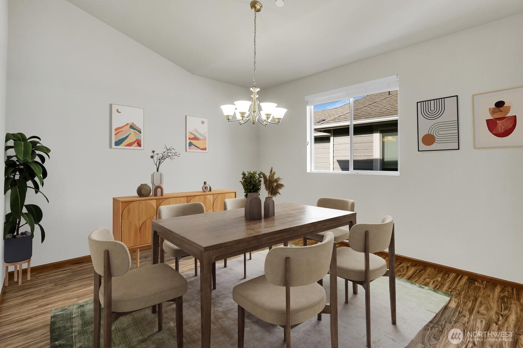 The dining room is spacious enough to hold large gatherings! Virtually staged.