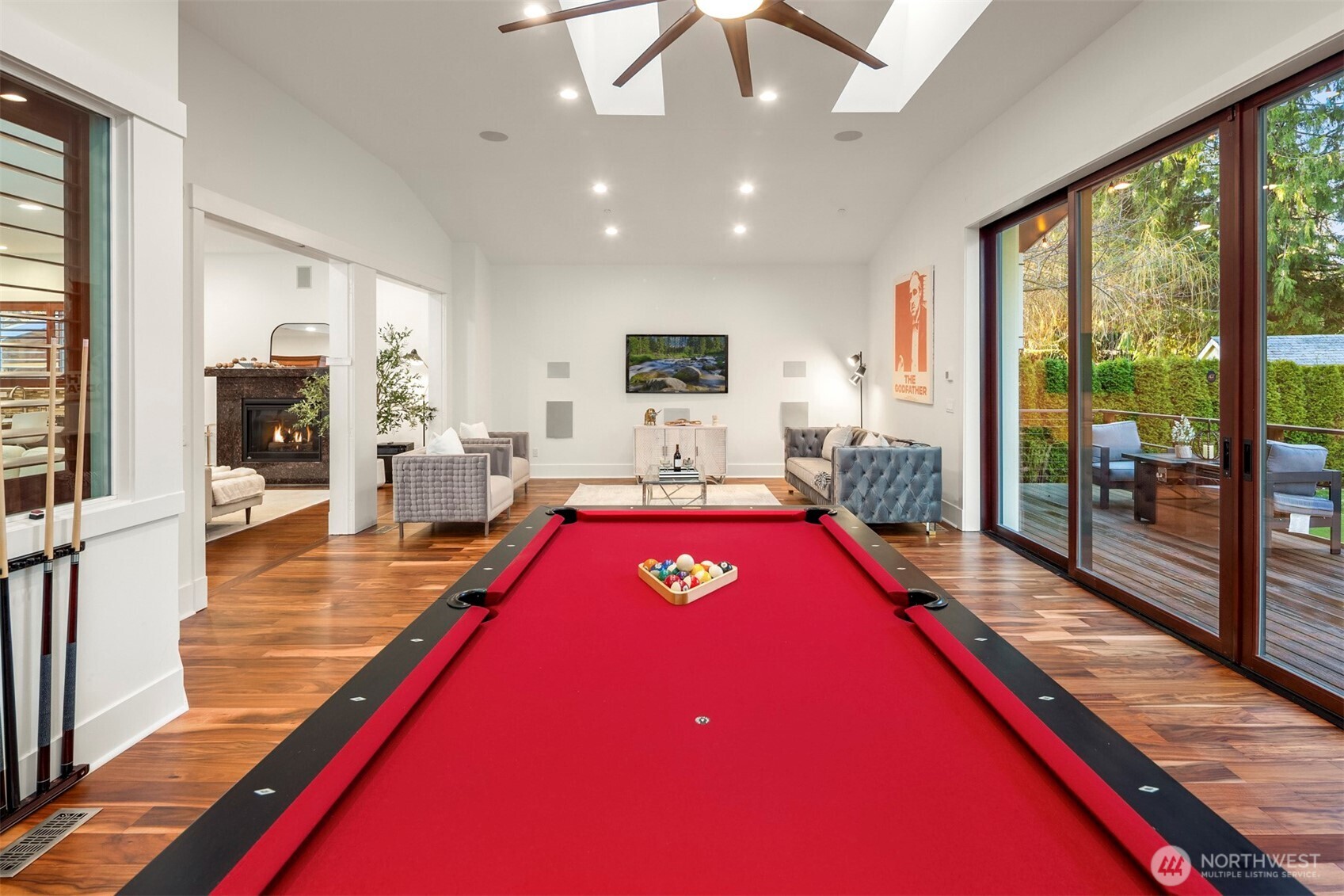 Entertainment lounge featuring a large pool table