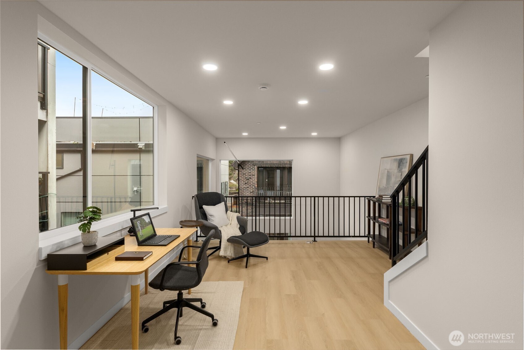 Upstairs, a room fit to be an office or in-home gym