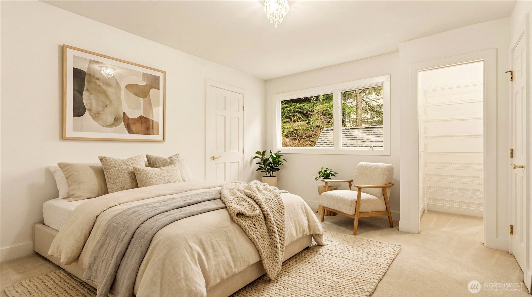 Upstairs bedroom has walk-in closet and storage flex space