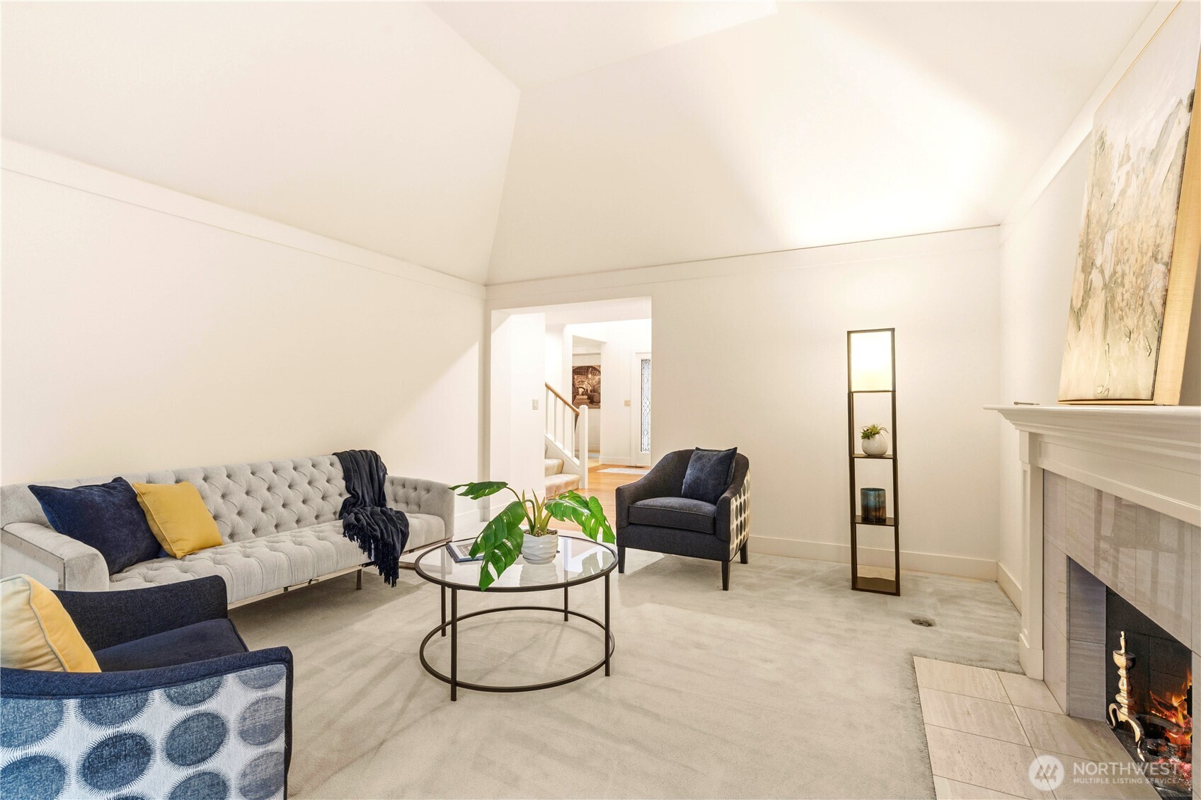 Formal living room with gas fireplace