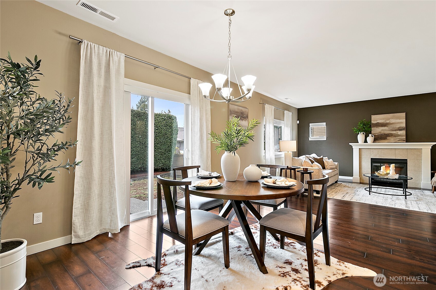 Comfortable dining space with natural light.