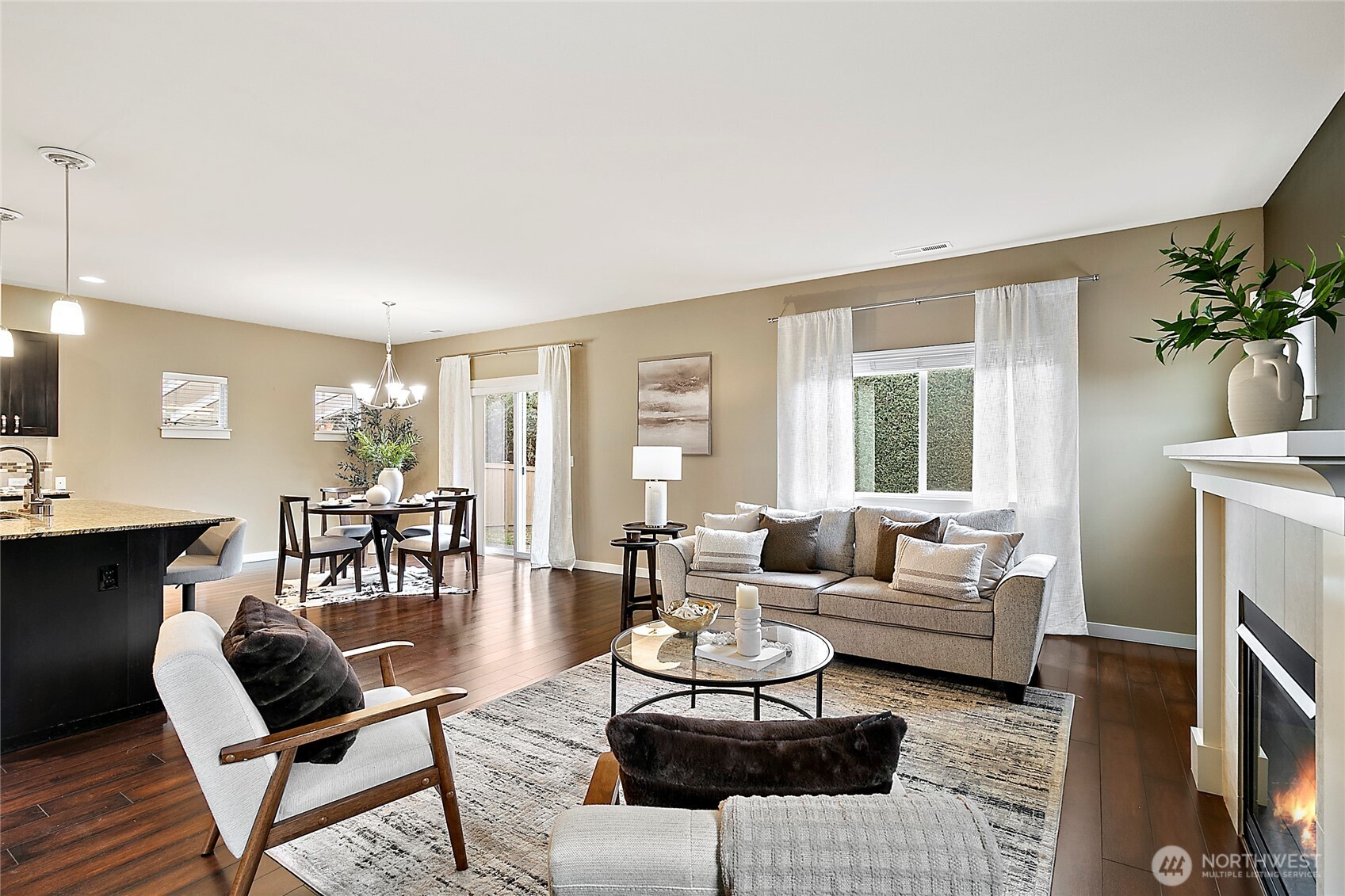 Great room seamlessly flows into kitvhen space.