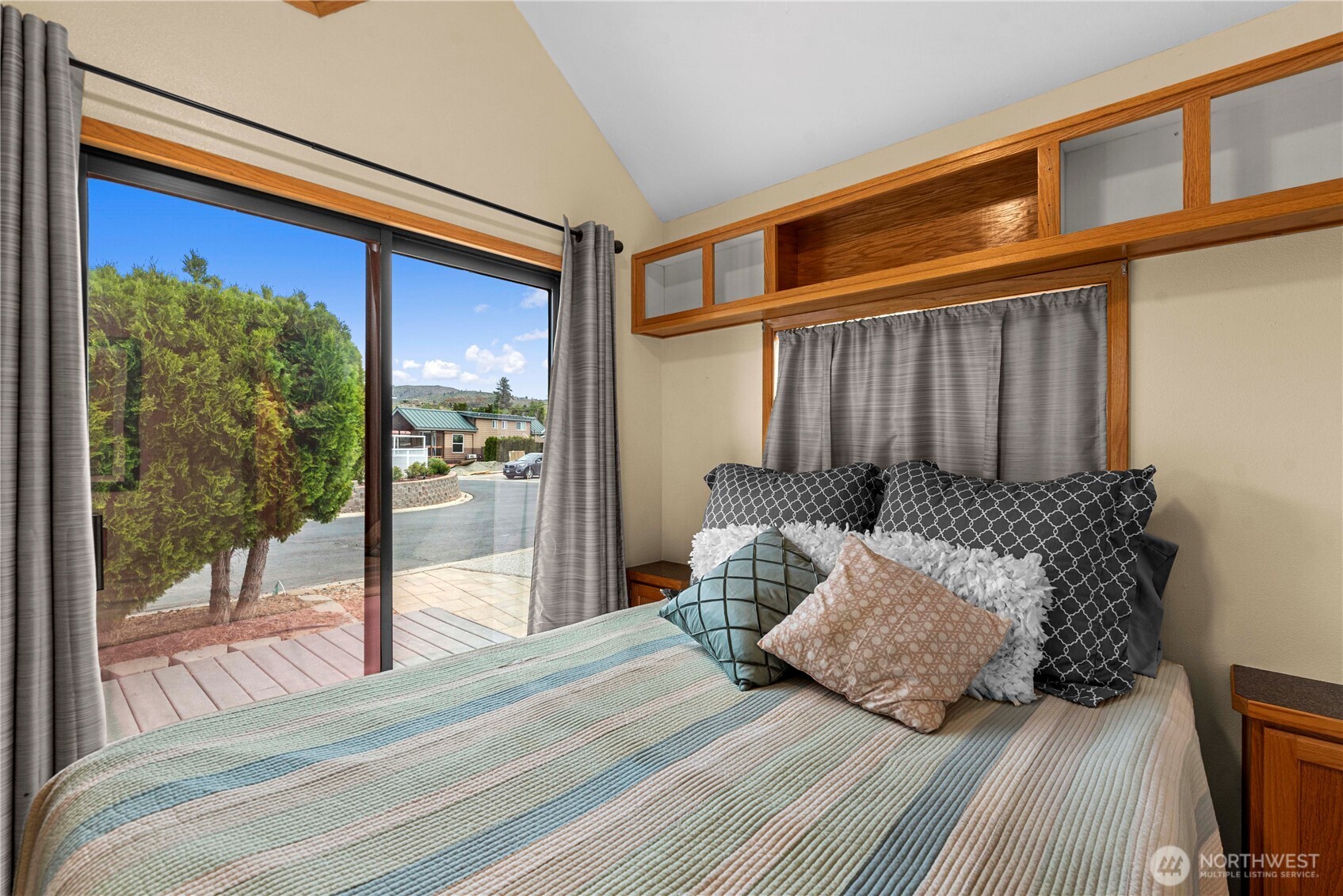 That big slider lets in lots of light during the day, and the curtains provide darkness for a good night's sleep.