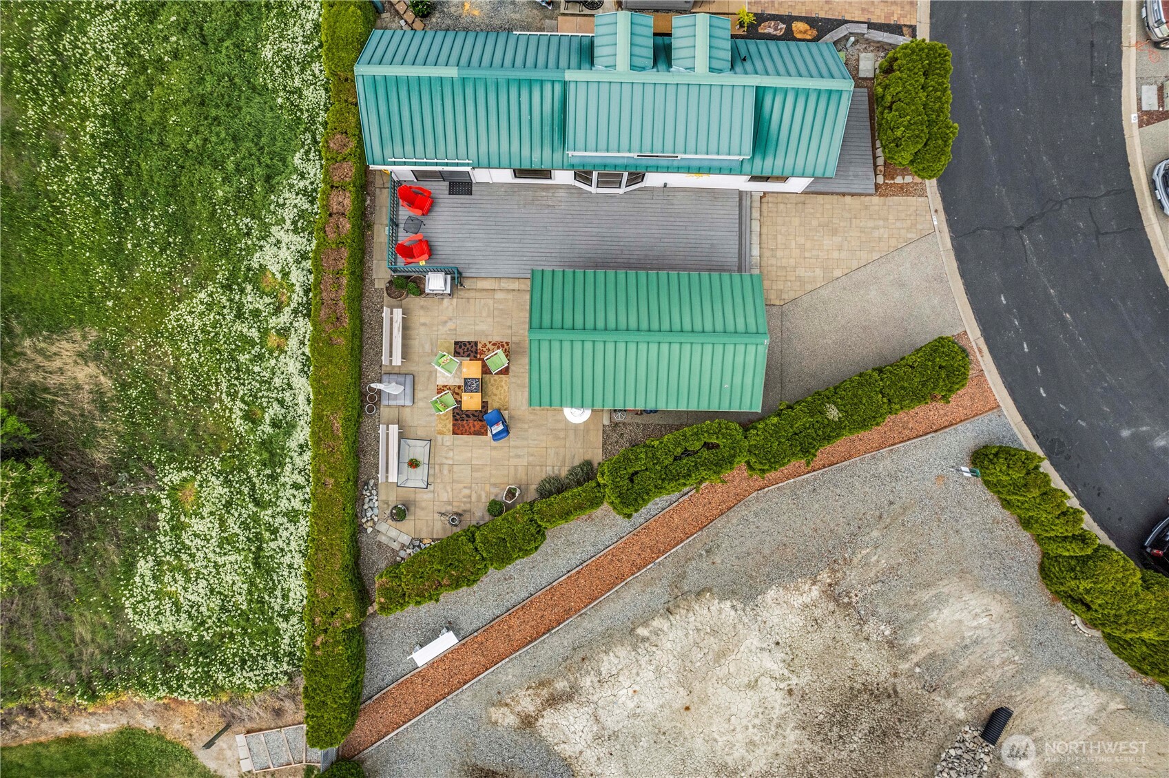 Bird's eye view of the home with sleeping casita and private back yard oasis.