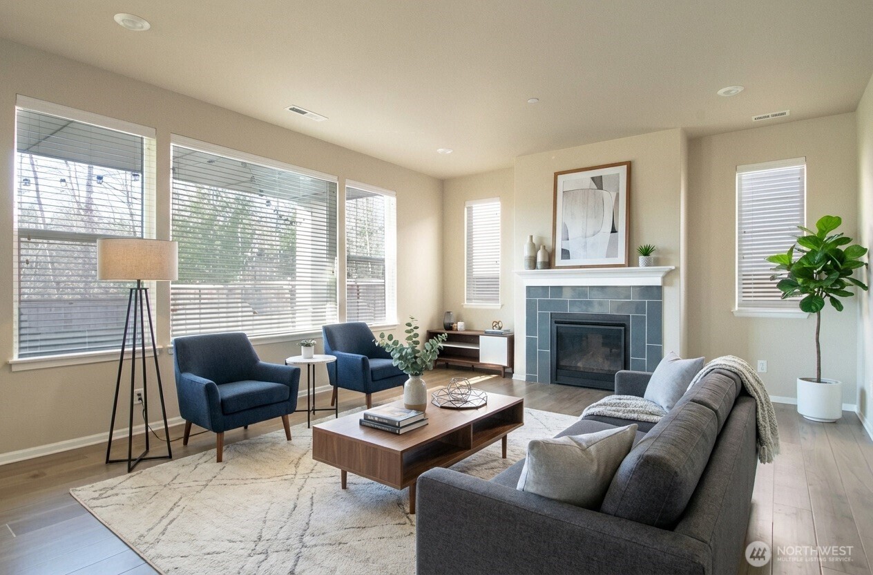 Virtually staged main living.