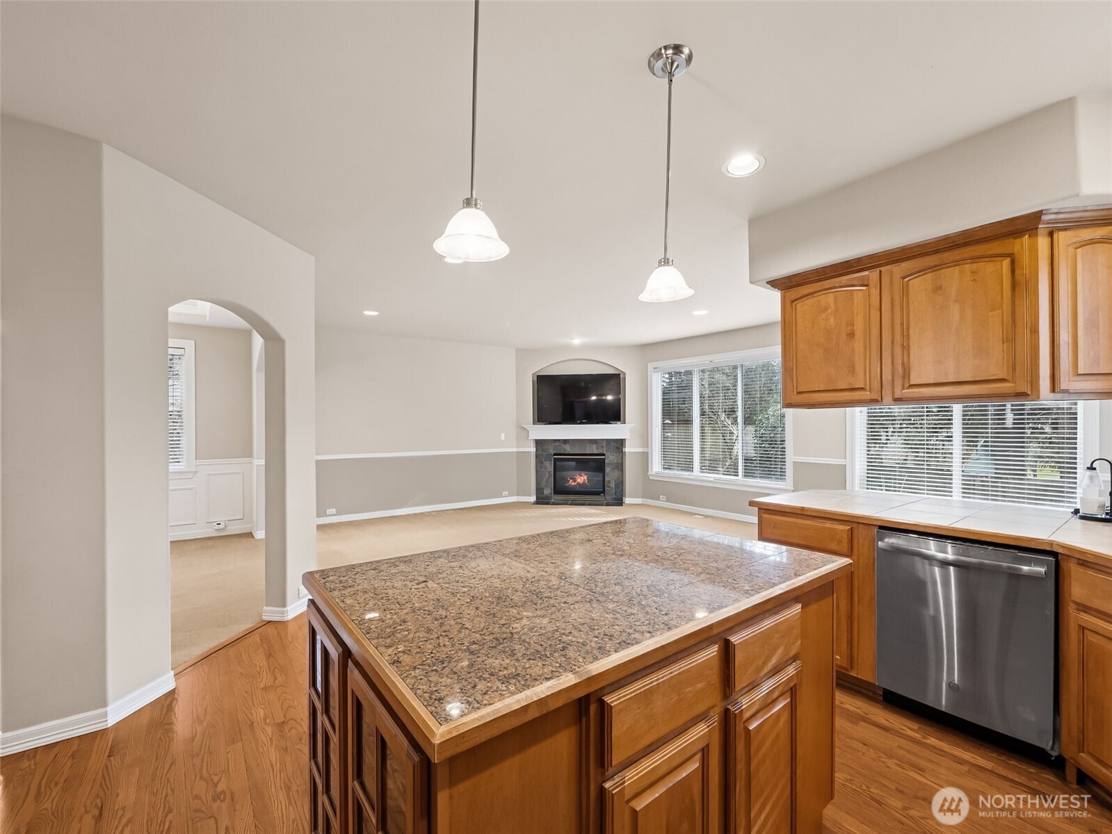 Kitchen opens to family room